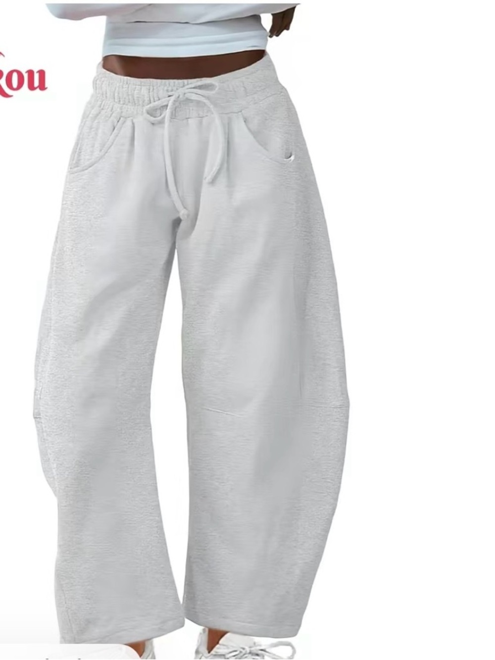 Barrel Leg Grey Drawstring Joggers for Women